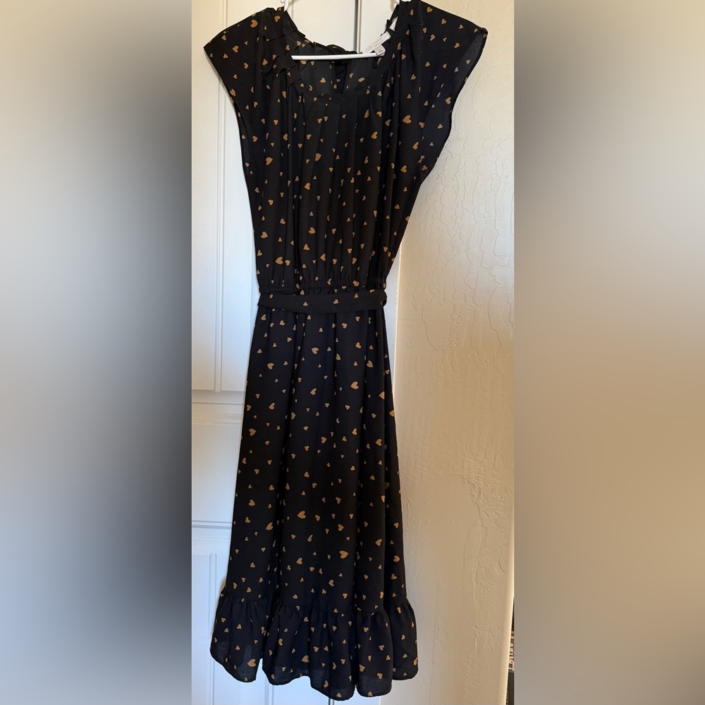 LC Lauren Conrad Black Midi Dress with Gold Patterns